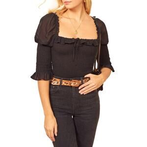Reformation Julie Square Neck Smock Top in Black Size Medium